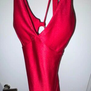 Red satin dress